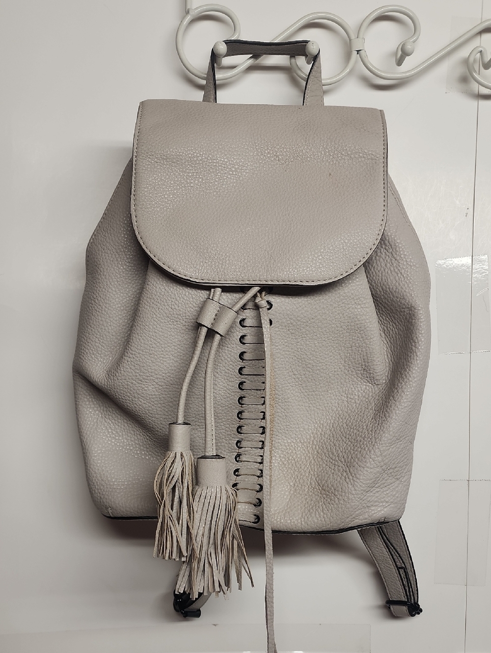 Rebecca Minkoff Soft Leather Lace Up Tassel Drawstring Backpack-Beautiful Lining
